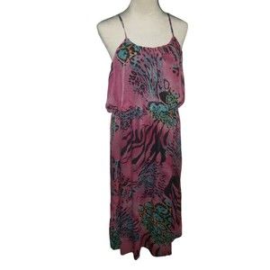 C.O.C. sundress maxi long  pink XL New spaghetti straps lined cheetah print